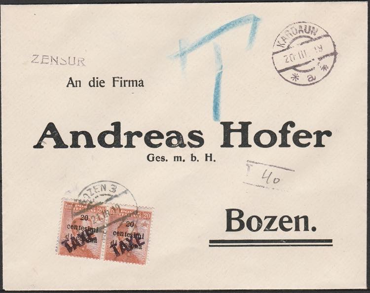 1919 incoming mail Bolzano ... 