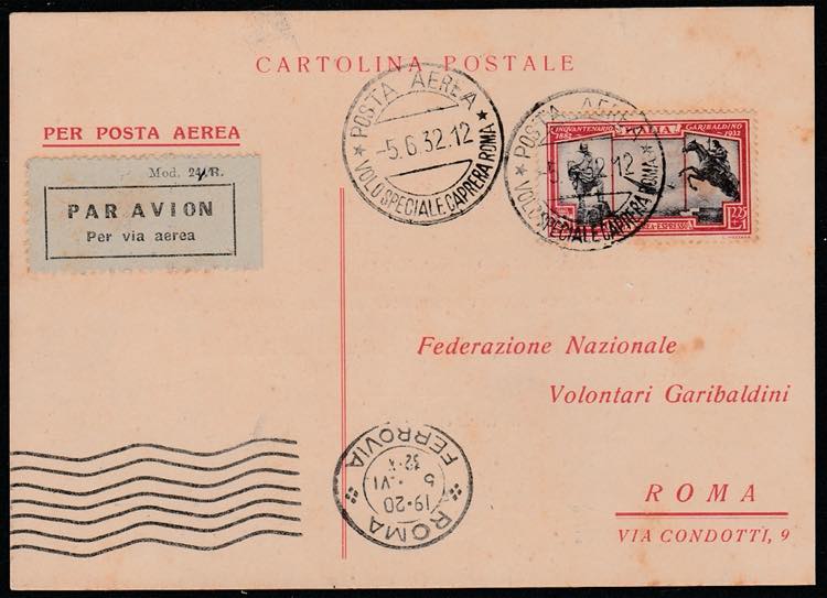 1932 - Volo speciale Caprera-Roma ... 