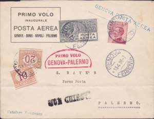 Lettera Primo Volo Genova-Palermo del ... 