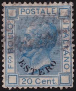 1874 - Levante n. 5 20 cent. azzurro annullo ... 