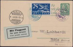 4-5-1924  - I° volo Laufen - Zurico. SPL