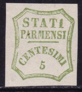 1859 - 5 c. verde giallo n. 13 del Governo ... 