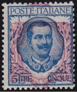 1901 - Floreale 5 l. azzurro e rosa con ... 