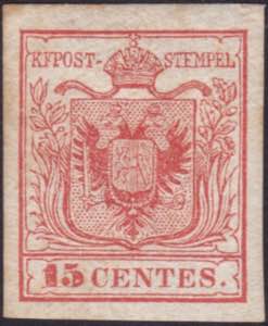  1852 - 15 c. rosso nuovo con parte di gomma ... 