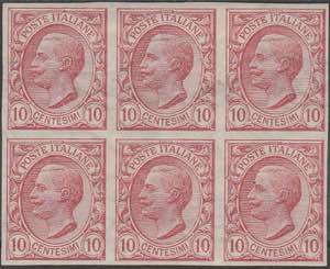 1906 - 10 c. rosa blocco di 6 n. non ... 