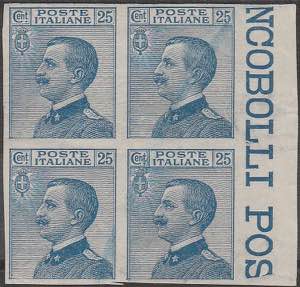 1906 - 25 c. azzurro blocco di quattro non ... 