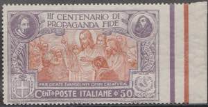 1923 - Propaganda Fide 50 c. nonn dentellato ... 