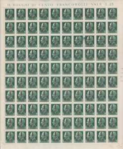  1944 - Foglio di 100 esemplari del 25 cent. ... 