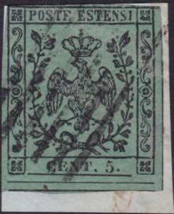 1855 - 5 c. verde oliva n. 8 su frammento. ... 
