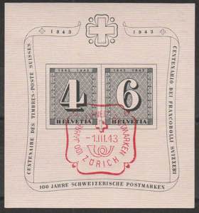 1943 - Centenario primo francobollo svizzero ... 