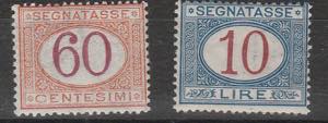 1890-94 - Cifra 60 c. arancio + 10 Lire n. ... 