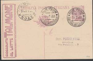 1922 intero postale pubblicitario Talmone - ... 