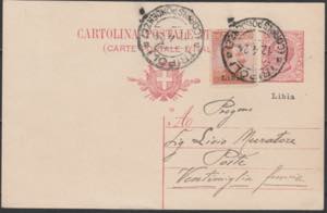 1918 intero postale c.10 leoni sopr. Libia + ... 