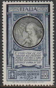 1932 - L. 100 azzurro, Dante n. 41. Cat. € ... 