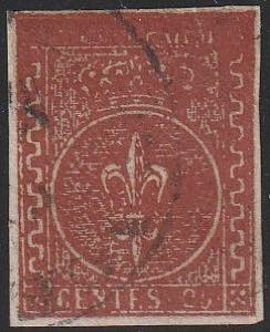 1852 - 25 c. bruno rosso n. 8. ... 