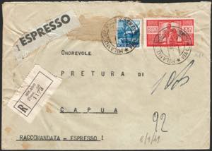 Lettera R/ta Espresso da Milano del 8.9.49 ... 