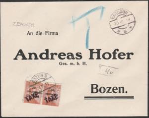 1919 incoming mail Bolzano (Occupazione ... 