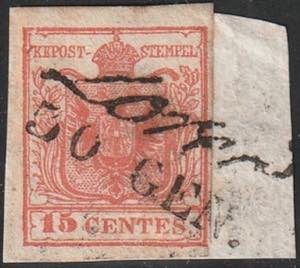 1850 - 15 c. rosso vermiglio n. 4. Cat. € ... 