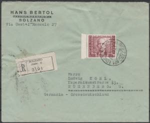 1939 - Lettera raccomandata da Bolzano ... 