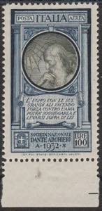 1932 - L. 100 azzurro, Dante ottimamente ... 