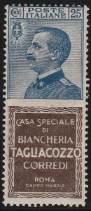 1924-25 - 25 c. Tagliacozzo n. 8. Cert. ... 