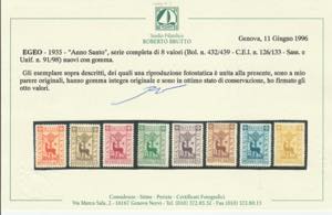 1936 - Egeo Anno Santo n. 91/98. Cert. ... 