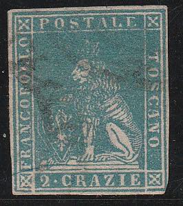 1857 - 2 cr. azzurro n. 13. Cat. € 300,00. ... 