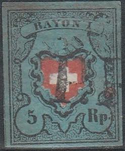 1850 - Rayon I, 5 rappen, azzurro scuro nero ... 