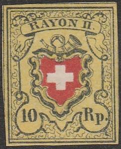 1850 - Rayon II, 10 rappen, giallo nero e ... 