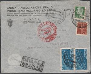 Lettera Zeppelin da Milano diretta a Buenos ... 