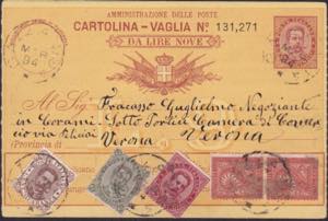 1894 Cartolina - Vaglia Umberto I 15 c. + ... 