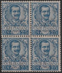 1901 - Floreale 25 c. in blocco da quattro ... 