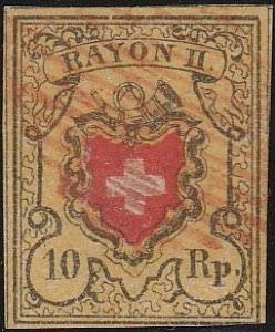 1850 - Rayon II, 10 rappen, giallo nero e ... 