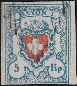 1850 - Rayon I, 5 rappen, azzurro chiaro e ... 