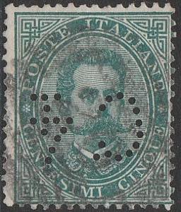 1887 - Umberto I 5 c. verde con perforazione ... 