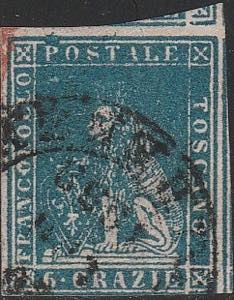 1857 - 6 cr. azzurro n. 15. Cert. ... 