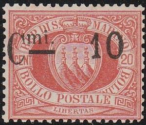 1892 - Stemma 10 c. su 20 c. rosso,  cifra ... 