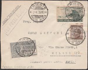 1/4/1926 - Aerogramma Trieste-Pavia-Milano. ... 
