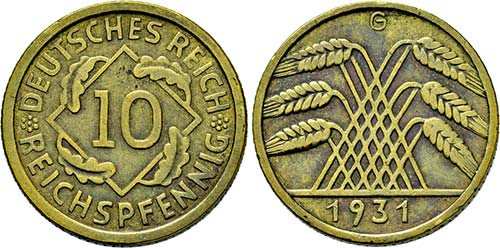 Karlsruhe.10 Reichspfennig 1931 G. ... 