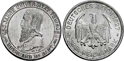 Stuttgart.3 Reichsmark 1927 F (450 ... 
