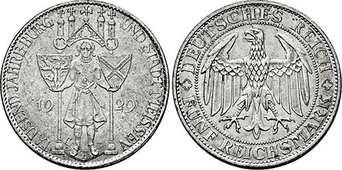 Muldenhütten.5 Reichsmark 1929 E ... 