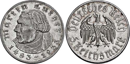 Stuttgart.5 Reichsmark 1933 F zum ... 