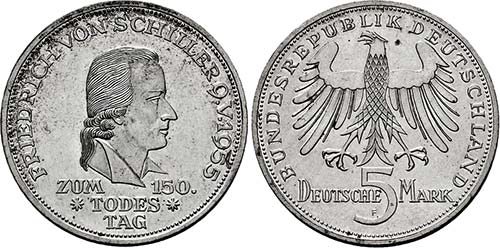 Stuttgart.5 Deutsche Mark 1955 F ... 