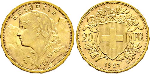 Bern.20 Franken 1927 B (900 ... 