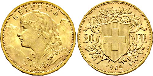 Bern.20 Franken 1930 B (900 ... 