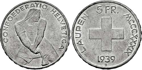 Bern.5 Franken 1939 B (Stempel von ... 