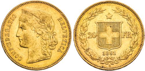 SCHWEIZ   Bern.20 Franken 1891 B ... 