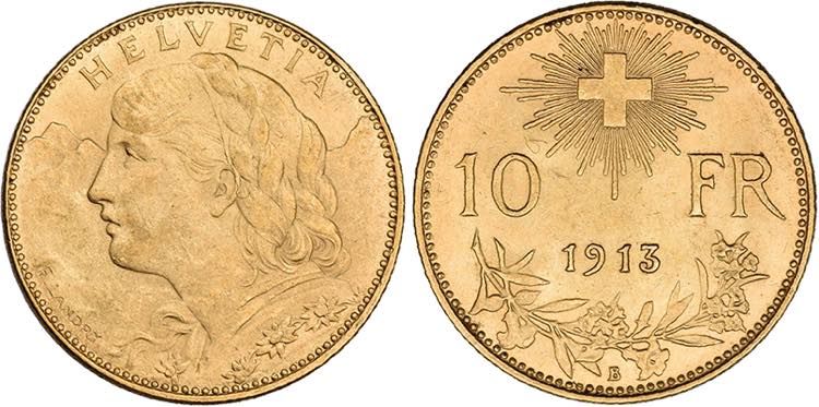 SCHWEIZ   Bern.10 Franken 1913 B ... 