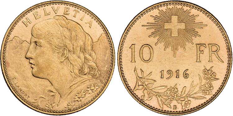 SCHWEIZ   Bern.10 Franken 1916 B ... 