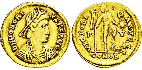 HONORIUS 393-423, Ravenna.Solidus. ... 